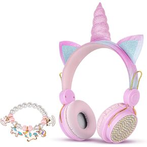 Headphones for Girls Unicorn, Adjustable Wired Headphones for 5-12 Year Olds, Ideal for Classroom and Online Learning, Birthday (Pink)