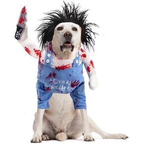 BAMY Dog Deadly Doll Costume with Black Wig Pet Halloween Party Clothes Dogs Apparel Accesories Outfits for Medium Large Dogs Bulldog Labrador (XL (Chest circumference 31"))