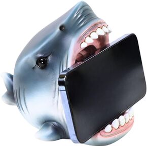 Whimsical Shark Cell Phone Stand Holder - Realistic Yet Playful Goofy Shark Jaw Teeth Design - Fun Desktop Accessory Decoration for Office or Home