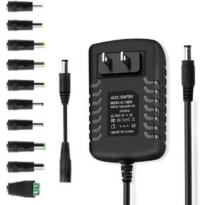DC 9V 2A Power Supply AC Adapter 100-240V 50-60Hz AC to DC Adapter 9 Volt 2 Amp Power Adapter Transformer Cord with 10 Tips & 5.5mm x 2.1mm Reverse Polarity Converter Cable