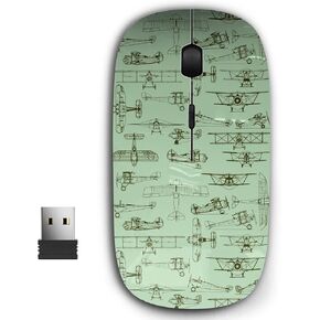 2.4G Ergonomic Portable USB Wireless Mouse for PC, Laptop, Computer, Notebook with Nano Receiver (Retro Old Airplanes)