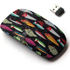 2.4G Wireless Mouse with Cute Pattern Design for All Laptops and Desktops with Nano Receiver - pop Colorful Fishing Lures