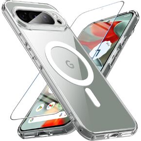 Hensinple for Google Pixel 9 Pro XL Case Magnetic, Pixel 9 Pro XL Phone Case with Screen Protector [Compatible with MagSafe], Translucent Matte Slim Shockproof Protective Case for Pixel9 Pro XL, Black