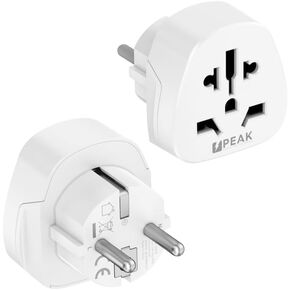 Peak Power World to Europe Travel Adapter - Allow Travellers from Over 150 Countries to Safely use earthed or Non-earthed appliances Throughout Europe (excluding Switzerland, Italy, Denmark and UK).