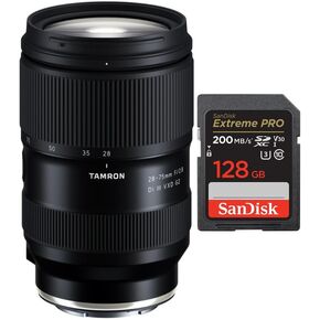 Tamron 28-75mm F/2.8 Di III VXD G2 Lens for Sony E Bundle with SanDisk 128GB Extreme PRO 200MB/s SDXC UHS-I Memory Card (2 Items)