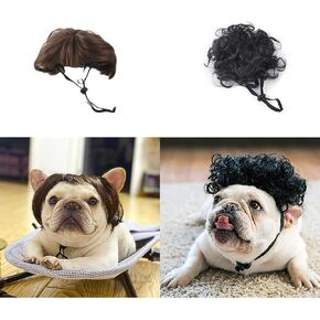 2 Pack Trimmable Pet Parties Decoration Costume | Funny Dog Wigs for Small Medium Large Dogs, Cat Cosplay for Halloween, Christmas (Flax+Black)