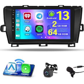 [2+64G] Hikity Android 13 Car Stereo for Toyota Prius(W/JBL) 2010-2015 Radio with Wireless Carplay Android Auto Mirror Link, 9 Inch Touchscreen GPS WiFi Bluetooth FM RDS MIC Backup Camera