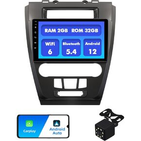 2+32G Android 12 Double Din Car Stereo for Ford Fusion Mondeo Mustang 2009-2012 with 10.1-Inch Touchscreen Radio Built-in Wireless Carplay/Android Auto/GPS/Bluetooth/FM/AUX-in/SWC/Backup Camera