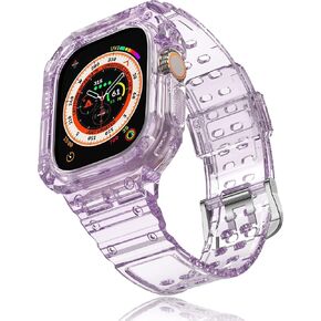 Clear Case with Band Compatible with Apple Watch Ultra 2/Apple Watch Ultra 49mm TPU Rugged Bumper Case for Shockproof Waterproof Transparent Watchband for Apple Watch Ultra 2/Ultra 49mm