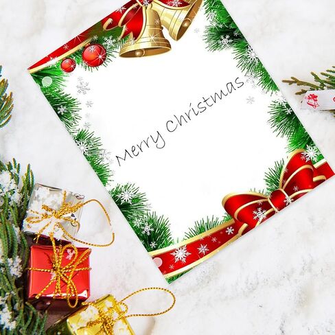 AnyDesign 60 قطعة من ورق قرطاسية عيد الميلاد بالألوان المائية لعيد الميلاد وحواف التوت ورق كتابة الحروف المزخرفة للملاحظات وبطاقات التهنئة والطباعة المدرسية والمكتبية، 8.5 × 11 بوصة in Kuwait