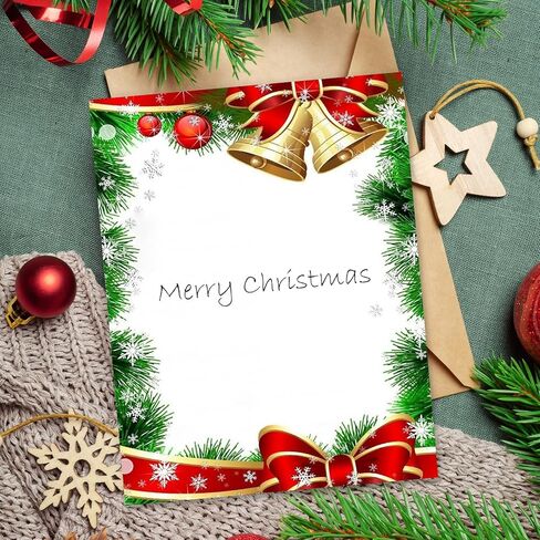 AnyDesign 60 قطعة من ورق قرطاسية عيد الميلاد بالألوان المائية لعيد الميلاد وحواف التوت ورق كتابة الحروف المزخرفة للملاحظات وبطاقات التهنئة والطباعة المدرسية والمكتبية، 8.5 × 11 بوصة in Kuwait