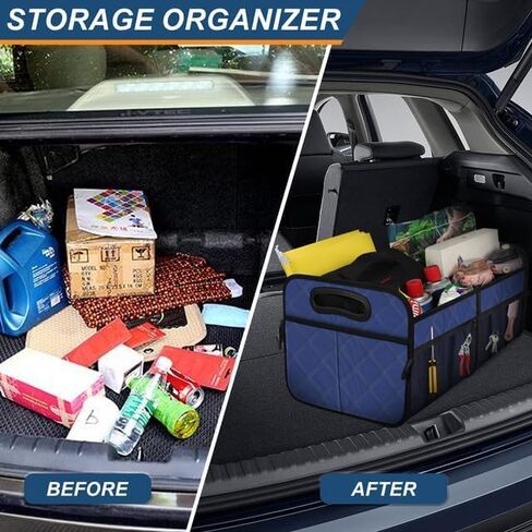 منظم صندوق السيارة، منظمات السيارة القابلة للطي والتخزين مع 6 جيوب، منظم صندوق السيارة متعدد المقصورات سعة 50 لتر، ملحقات السيارة للنساء والرجال - أسود in Kuwait