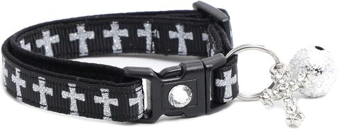 Cross Cat Collar with Charm & Bell | Safety Breakaway Collar | Adjustable Large Size or Kitten Collar (Large(10lbs & Up), Black) in Saudi Arabia
