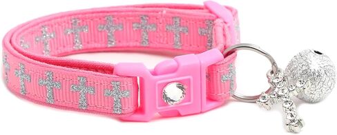 Cross Cat Collar with Charm & Bell | Safety Breakaway Collar | Adjustable Large Size or Kitten Collar (Large(10lbs & Up), Black) in Saudi Arabia
