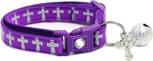 Cross Cat Collar with Charm & Bell | Safety Breakaway Collar | Adjustable Large Size or Kitten Collar (Large(10lbs & Up), Black) in Saudi Arabia