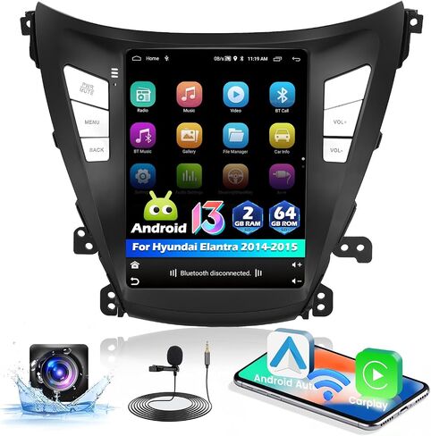 9.7 Inch Car Stereo for Hyundai Elantra 2014 2015 with Wireless Apple Carplay Android Auto, 2+64G Android 13 Touch Screen Car Radio GPS WiFi BT FM RDS Radio SWC Mirror Link EQ Backup Camera in Saudi Arabia