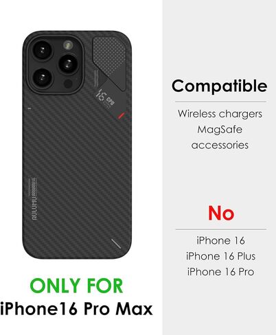 Aulumu A16 Aramid Fiber for iPhone 16 Pro Max Case | 1500D Ultra Slim Woven | Real Cooling | Compatible with MagSafe Black in Saudi Arabia