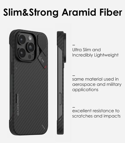 Aulumu A16 Aramid Fiber for iPhone 16 Pro Max Case | 1500D Ultra Slim Woven | Real Cooling | Compatible with MagSafe Black in Saudi Arabia