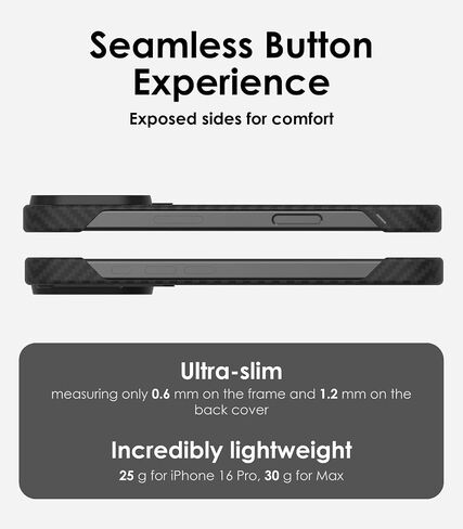Aulumu A16 Aramid Fiber for iPhone 16 Pro Max Case | 1500D Ultra Slim Woven | Real Cooling | Compatible with MagSafe Black in Saudi Arabia