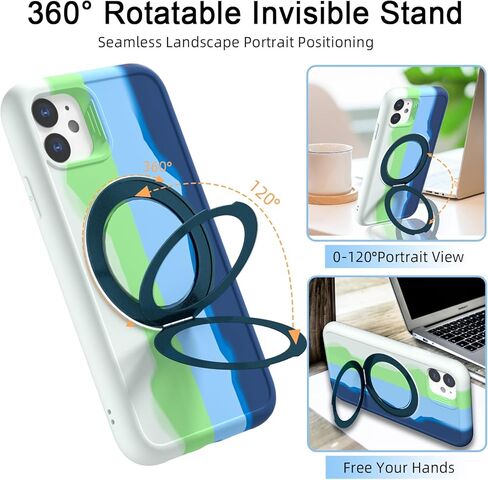 360°Rotatable Magnetic Ring Stand for iPhone 11 Case,Compatible with MagSafe,with [2 Pack Screen Protector] Military Grade Drop Shockproof Silicone Slim Phone Case 6.1 inch. (Black) in Kuwait