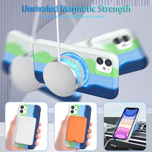 360°Rotatable Magnetic Ring Stand for iPhone 11 Case,Compatible with MagSafe,with [2 Pack Screen Protector] Military Grade Drop Shockproof Silicone Slim Phone Case 6.1 inch. (Black) in Kuwait