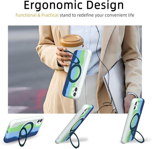 360°Rotatable Magnetic Ring Stand for iPhone 11 Case,Compatible with MagSafe,with [2 Pack Screen Protector] Military Grade Drop Shockproof Silicone Slim Phone Case 6.1 inch. (Black) in Kuwait