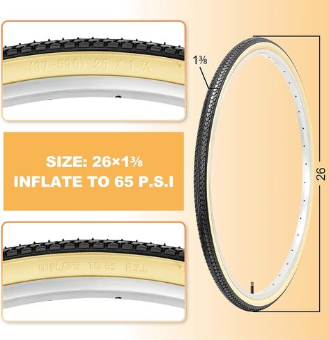 Hycline 26 Inch Bike Tires Set: 2-Pack 26X1 3/8 inch (37-590mm) Folding Replacement Bicycle Tires and Pair 26X1 3/8 Bike Tubes Schrader Valve with Tire Levers for Vintage Urban City Commuter Bike in Saudi Arabia