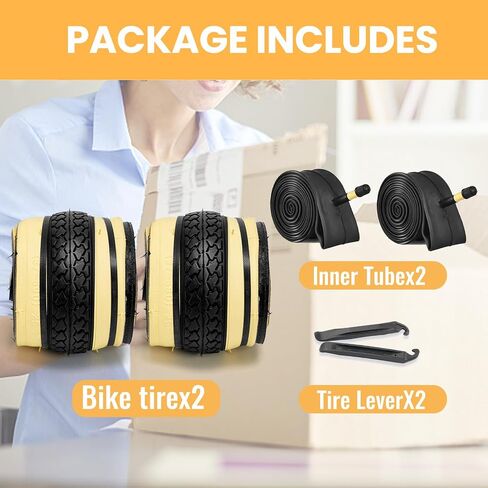 Hycline 26 Inch Bike Tires Set: 2-Pack 26X1 3/8 inch (37-590mm) Folding Replacement Bicycle Tires and Pair 26X1 3/8 Bike Tubes Schrader Valve with Tire Levers for Vintage Urban City Commuter Bike in Saudi Arabia