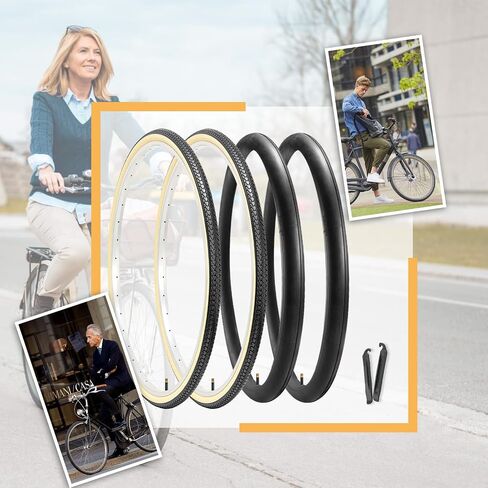 Hycline 26 Inch Bike Tires Set: 2-Pack 26X1 3/8 inch (37-590mm) Folding Replacement Bicycle Tires and Pair 26X1 3/8 Bike Tubes Schrader Valve with Tire Levers for Vintage Urban City Commuter Bike in Saudi Arabia