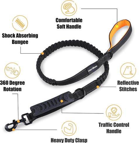 Premium 5.5FT Reflective Bungee Dog Leash for Medium and Large Dogs - Shock Absorbing with Padded Handle and Traffic Handle - Perfect for Training and Control in Saudi Arabia