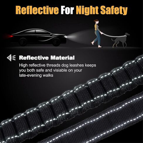Premium 5.5FT Reflective Bungee Dog Leash for Medium and Large Dogs - Shock Absorbing with Padded Handle and Traffic Handle - Perfect for Training and Control in Saudi Arabia