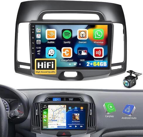 [2+64G] Android 13 Car Stereo for Hyundai Elantra 2007 2008 2009 2010 with Wireless Carplay&Android Auto,9 Inch Touch Screen Car Radio with GPS WiFi Bluetooth FM/RDS HiFi SWC AUX-in+AHD Backup Camera in Saudi Arabia