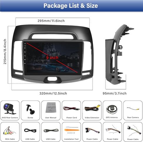 [2+64G] Android 13 Car Stereo for Hyundai Elantra 2007 2008 2009 2010 with Wireless Carplay&Android Auto,9 Inch Touch Screen Car Radio with GPS WiFi Bluetooth FM/RDS HiFi SWC AUX-in+AHD Backup Camera in Saudi Arabia