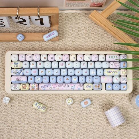 Cute MOG Profile Keycaps, 144 Keys Round PBT Keycap Set, Yellow White Kawaii Keycaps, Dye-Sub Custom Keyboard Minimalist Key Caps for 100% 75% 65% 60% MX Swithes Mechanical Keyboard(Soymilk) in Saudi Arabia