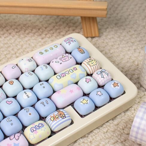 Cute MOG Profile Keycaps, 144 Keys Round PBT Keycap Set, Yellow White Kawaii Keycaps, Dye-Sub Custom Keyboard Minimalist Key Caps for 100% 75% 65% 60% MX Swithes Mechanical Keyboard(Soymilk) in Saudi Arabia
