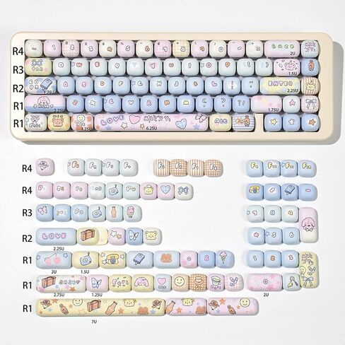 Cute MOG Profile Keycaps, 144 Keys Round PBT Keycap Set, Yellow White Kawaii Keycaps, Dye-Sub Custom Keyboard Minimalist Key Caps for 100% 75% 65% 60% MX Swithes Mechanical Keyboard(Soymilk) in Saudi Arabia