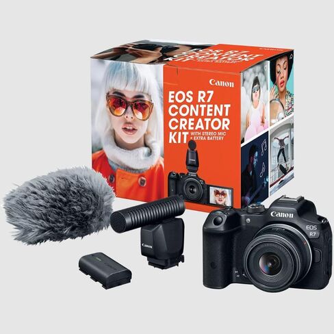 Canon EOS R7 Mirrorless Camera Content Creator Kit Including Body + 18-45mm is STM Lens + Microphone + 2 Battery 5137C055 Bundle with Deco Gear Photography Bag + Monopod + Software & Accessories in Saudi Arabia