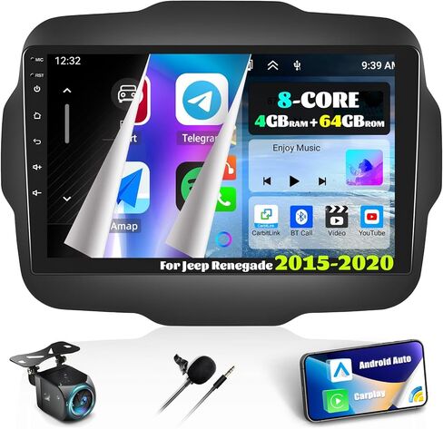 [4+64G] 8-Core Android 13 Car Stereo for Jeep Renegade 2015-2020 with Apple Carplay&Android Auto,9 Inch Car Radio with Mirror Link Bluetooth FM/RDS WiFi GPS Navigation SWC Dual USB+AHD Backup Camera in Saudi Arabia
