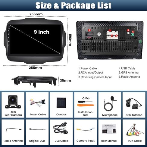 [4+64G] 8-Core Android 13 Car Stereo for Jeep Renegade 2015-2020 with Apple Carplay&Android Auto,9 Inch Car Radio with Mirror Link Bluetooth FM/RDS WiFi GPS Navigation SWC Dual USB+AHD Backup Camera in Saudi Arabia