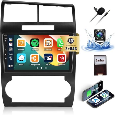 راديو ستيريو للسيارة 2+64 جيجا بايت لسيارة دودج تشارجر ماغنوم 2006 2007 مع CarPlay اللاسلكي Android Auto 9 بوصة تعمل باللمس وحدة الرأس Android 13 مع نظام ملاحة GPS HiFi Bluetooth FM AHD كاميرا احتياطية in Saudi Arabia