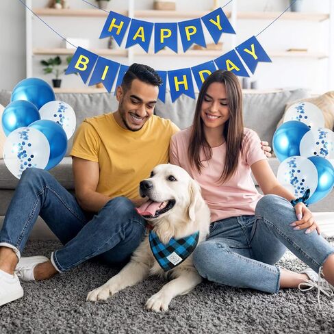 E-Clover Dog Birthday Party Supplies-Dog Birthday Bandana Boy & Matching Scrunchie Happy Birthday Banner Balloons 0-9 Number for Medium Large Dogs Gift Blue in Saudi Arabia
