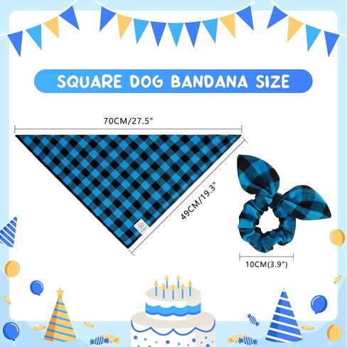 E-Clover Dog Birthday Party Supplies-Dog Birthday Bandana Boy & Matching Scrunchie Happy Birthday Banner Balloons 0-9 Number for Medium Large Dogs Gift Blue in Saudi Arabia
