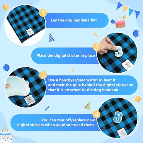 E-Clover Dog Birthday Party Supplies-Dog Birthday Bandana Boy & Matching Scrunchie Happy Birthday Banner Balloons 0-9 Number for Medium Large Dogs Gift Blue in Saudi Arabia