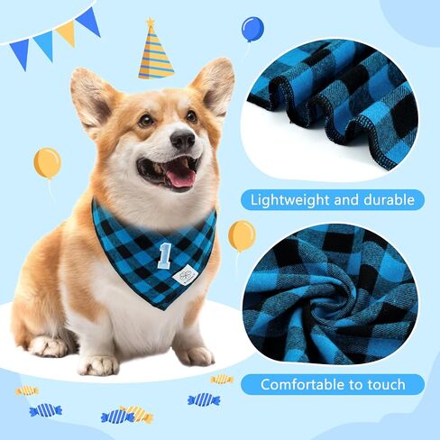 E-Clover Dog Birthday Party Supplies-Dog Birthday Bandana Boy & Matching Scrunchie Happy Birthday Banner Balloons 0-9 Number for Medium Large Dogs Gift Blue in Saudi Arabia