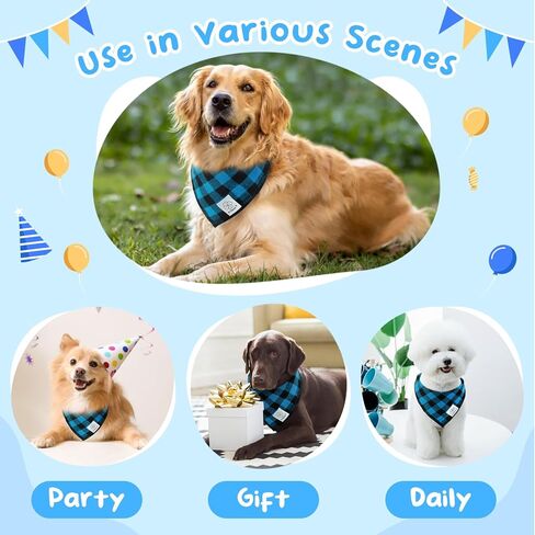 E-Clover Dog Birthday Party Supplies-Dog Birthday Bandana Boy & Matching Scrunchie Happy Birthday Banner Balloons 0-9 Number for Medium Large Dogs Gift Blue in Saudi Arabia