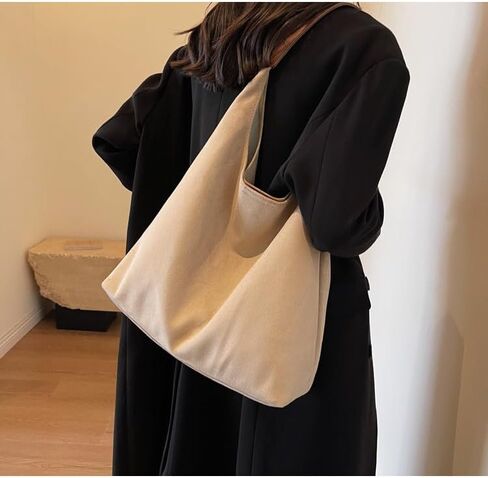 Suede Hobo Bag for Women Slouchy Purse Fashionable Office Tote Handbag(Coffee) in Saudi Arabia