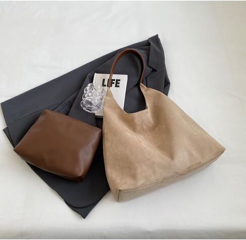 Suede Hobo Bag for Women Slouchy Purse Fashionable Office Tote Handbag(Coffee) in Saudi Arabia