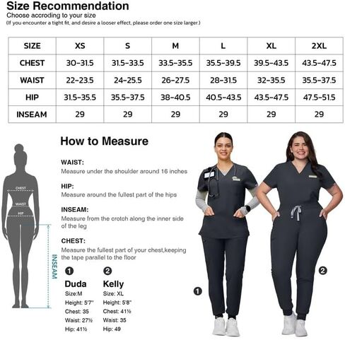Medical Scrub Set For Women - Modern V-Neck Scrub Top & Slim Jogger Scrub Pants, 8 Pockets, Anti-Wrinkle in Saudi Arabia