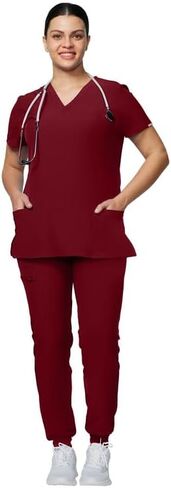 Medical Scrub Set For Women - Modern V-Neck Scrub Top & Slim Jogger Scrub Pants, 8 Pockets, Anti-Wrinkle in Saudi Arabia