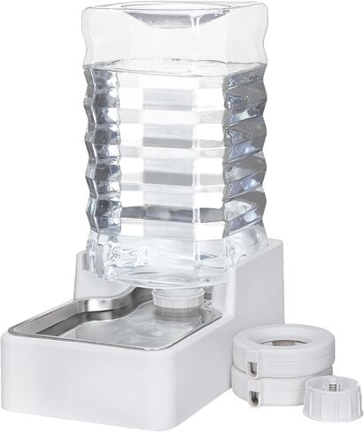 9L Upgraded Automatic Large Capacity Dog and Cat Water Dispenser with Stainless Steel Bowl,100% BPA-Free,Gravity Waterer,Suitable for Medium and Large-Sized Cats and Dogs (White, 9L+) in Saudi Arabia